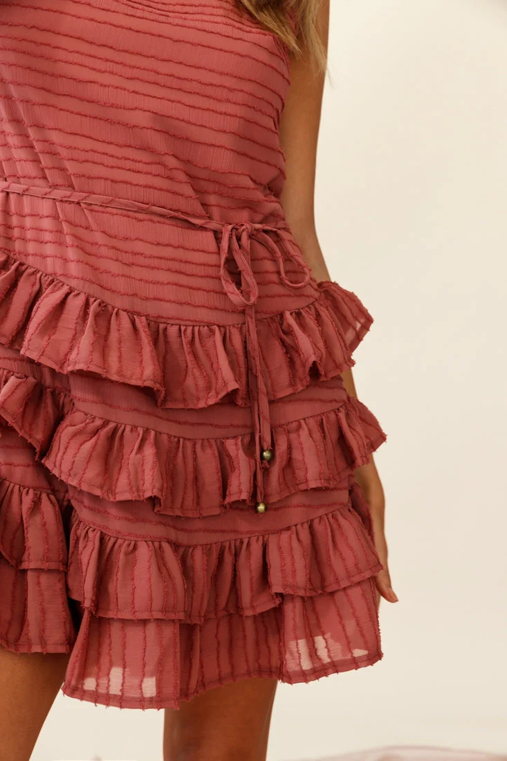 Zayah Sleeveless Layered Frill Dress Rose - Image 4