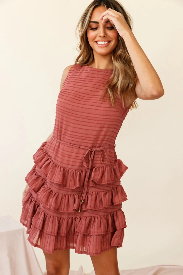 Zayah Sleeveless Layered Frill Dress Rose - Image 7