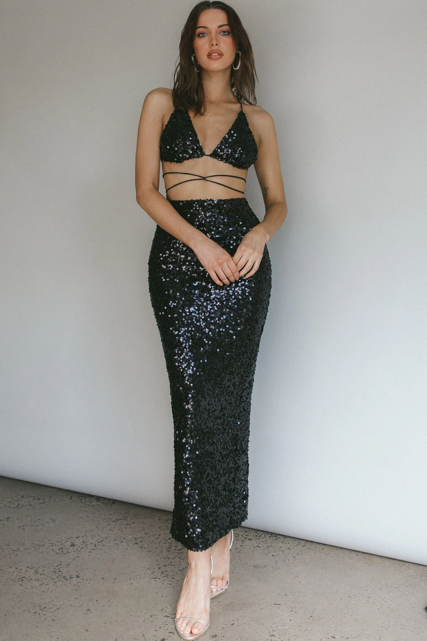 Zefa Sequin Midi Skirt Black - Image 3