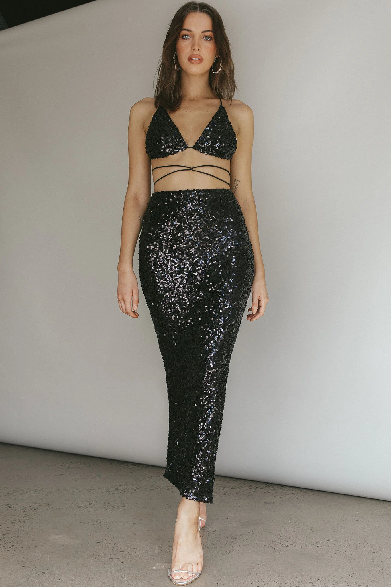Zefa Sequin Midi Skirt Black - Image 9