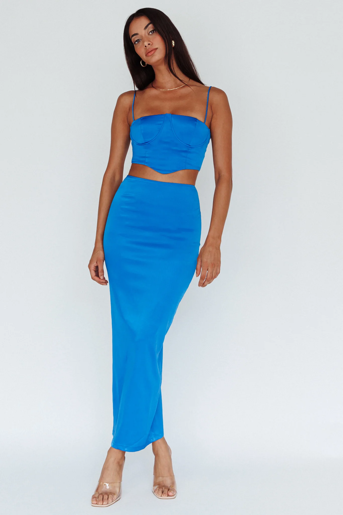 Zeina Satin Midi Skirt Blue - Image 2