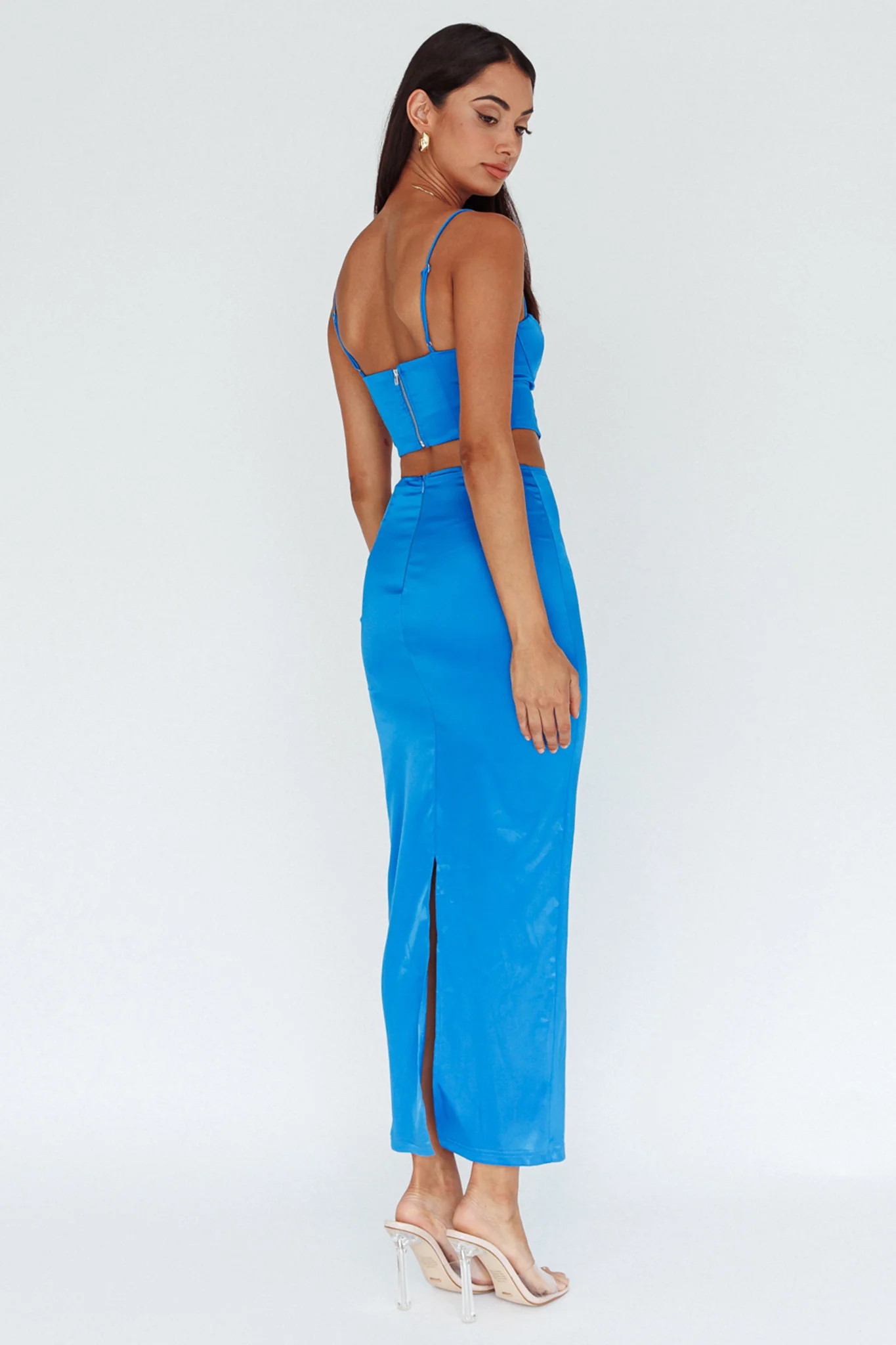 Zeina Satin Midi Skirt Blue - Image 3