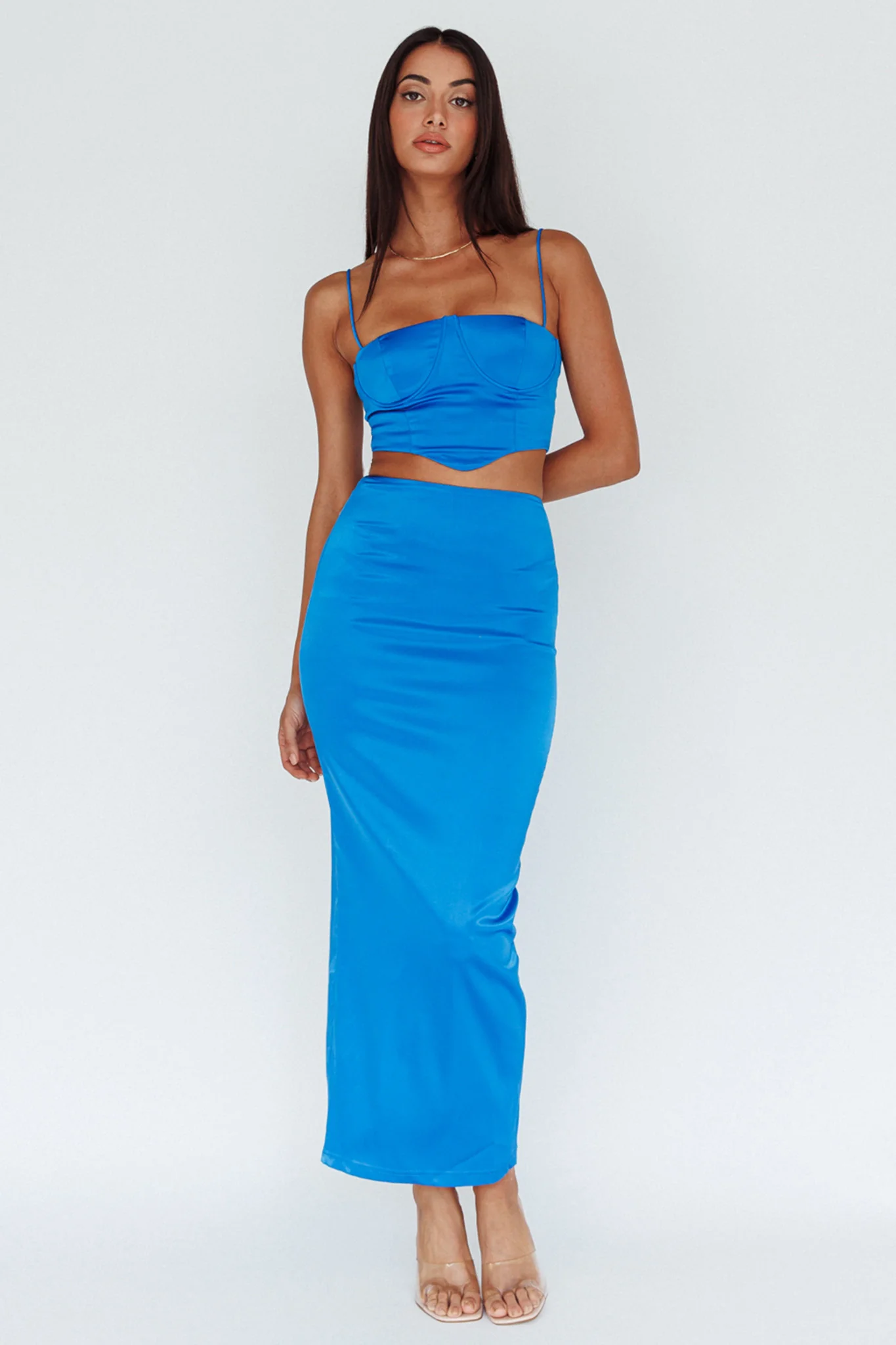 Zeina Satin Midi Skirt Blue - Image 4