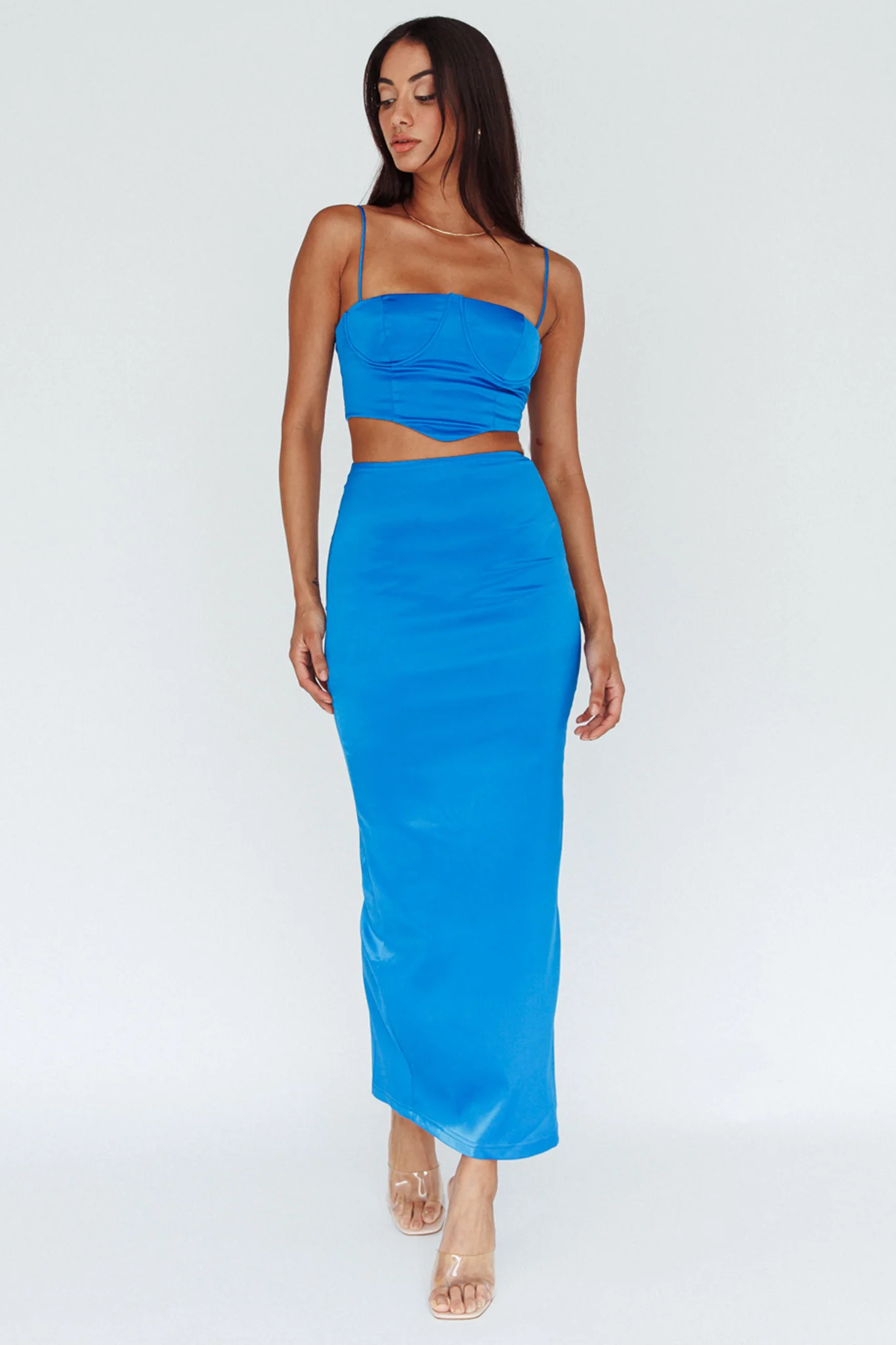 Zeina Satin Midi Skirt Blue - Image 5