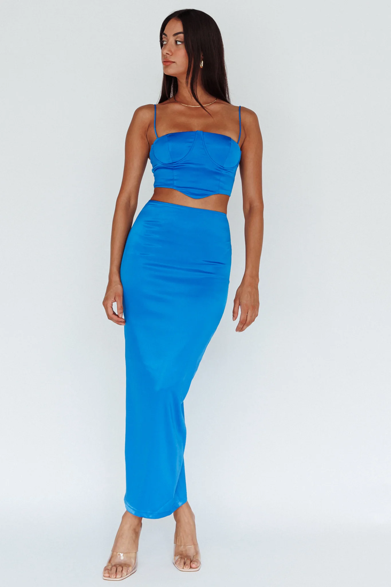 Zeina Satin Midi Skirt Blue - Image 6