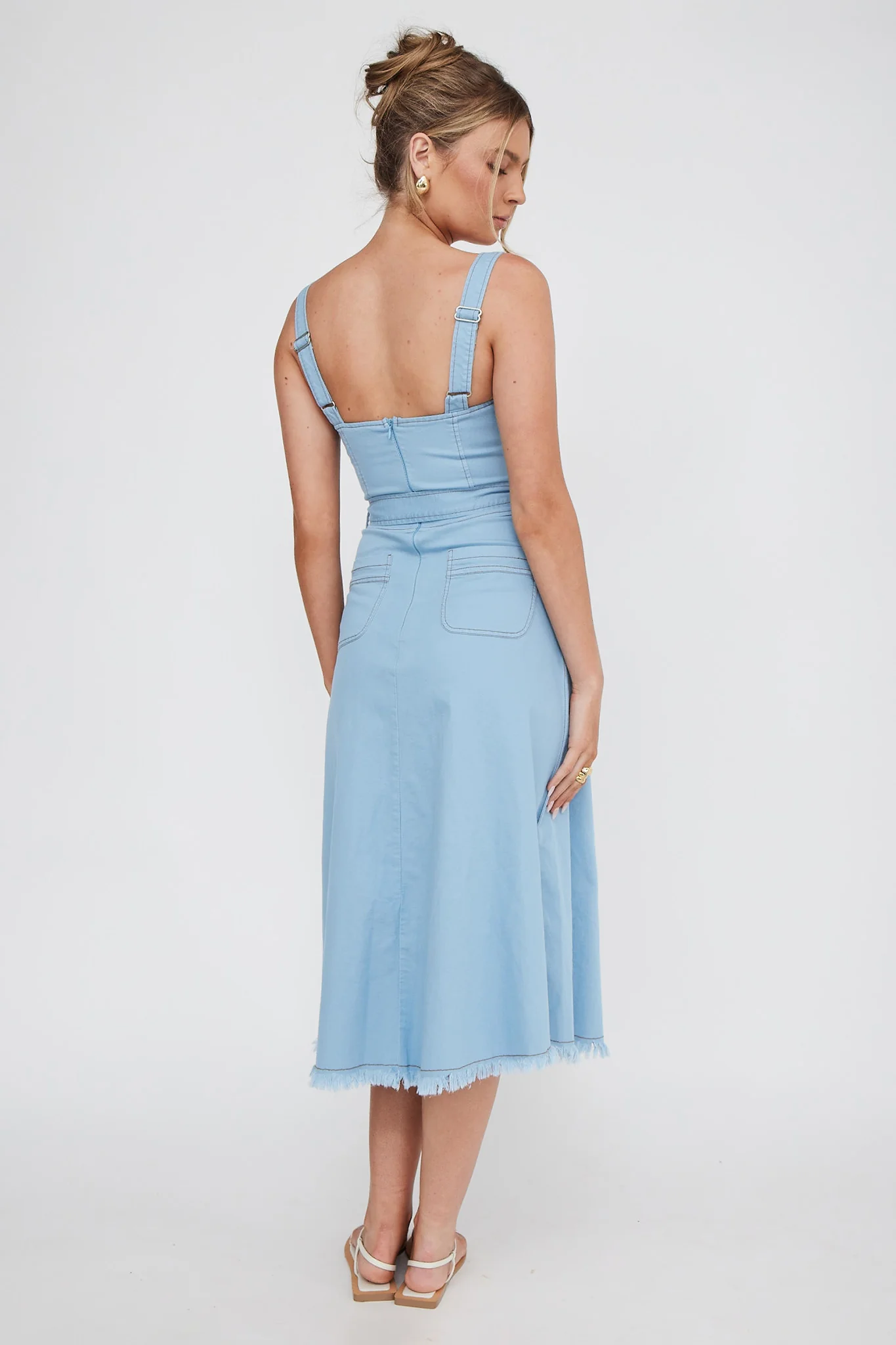 Zenyl Raw Hem Midi Dress Blue - Image 2