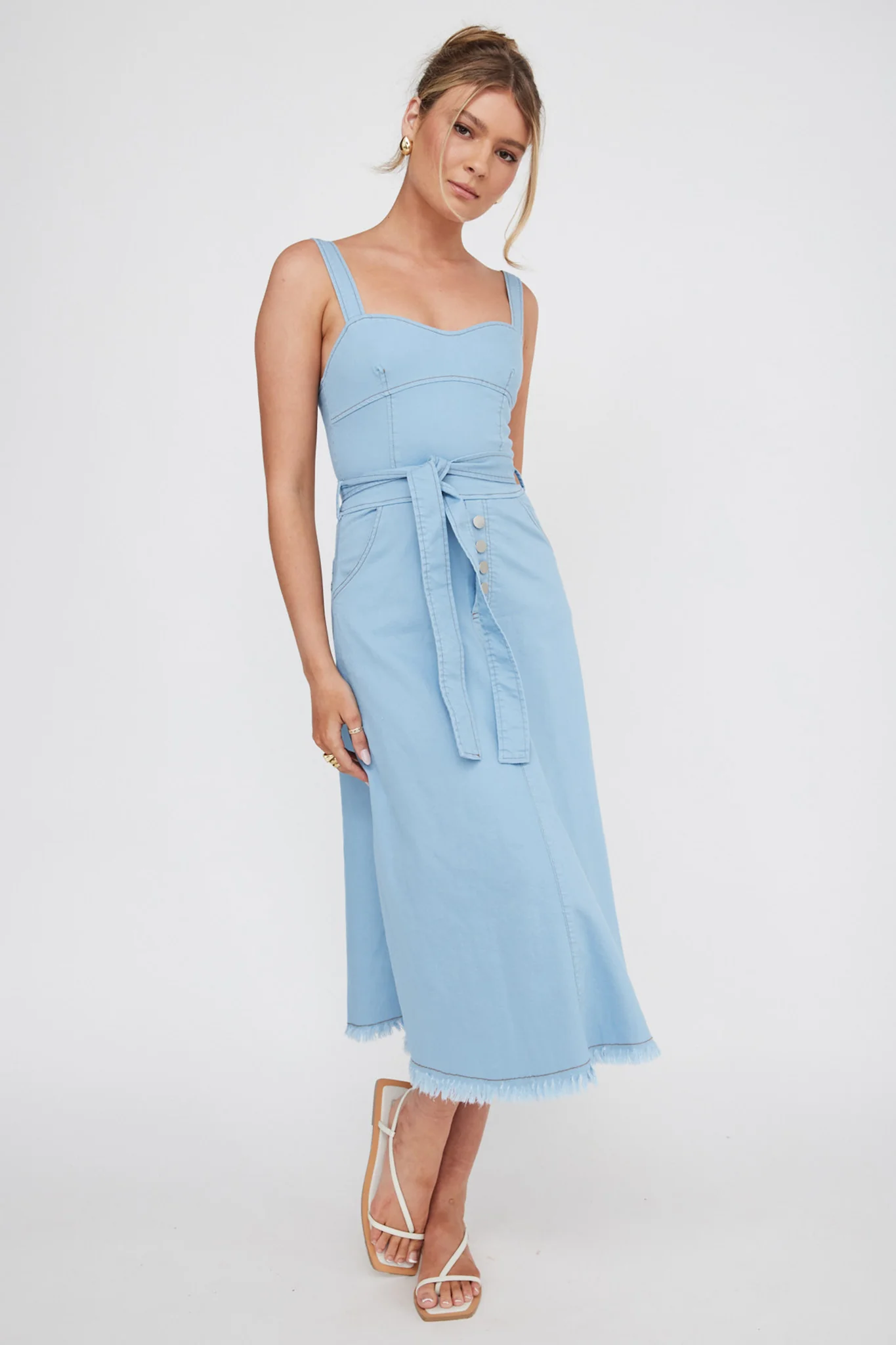 Zenyl Raw Hem Midi Dress Blue - Image 3
