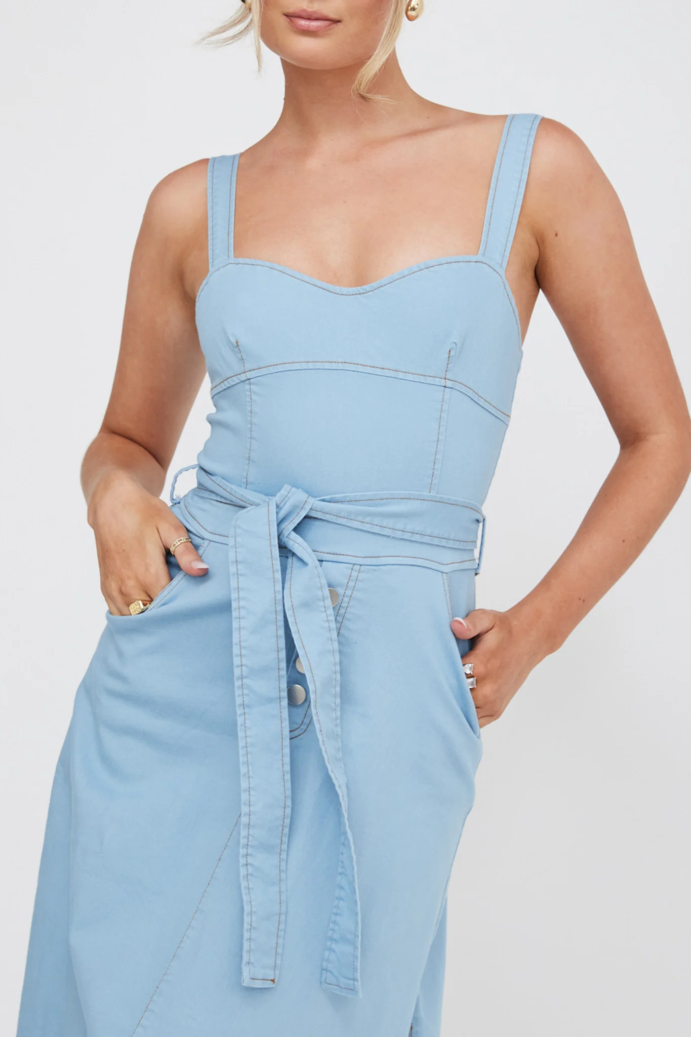 Zenyl Raw Hem Midi Dress Blue - Image 4
