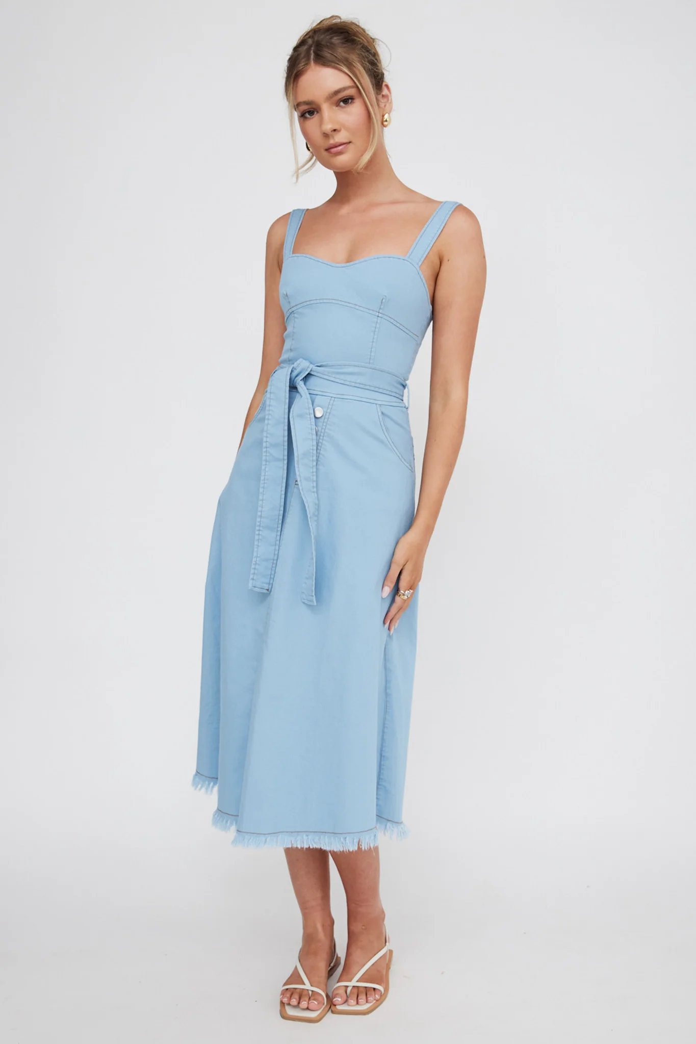 Zenyl Raw Hem Midi Dress Blue - Image 5