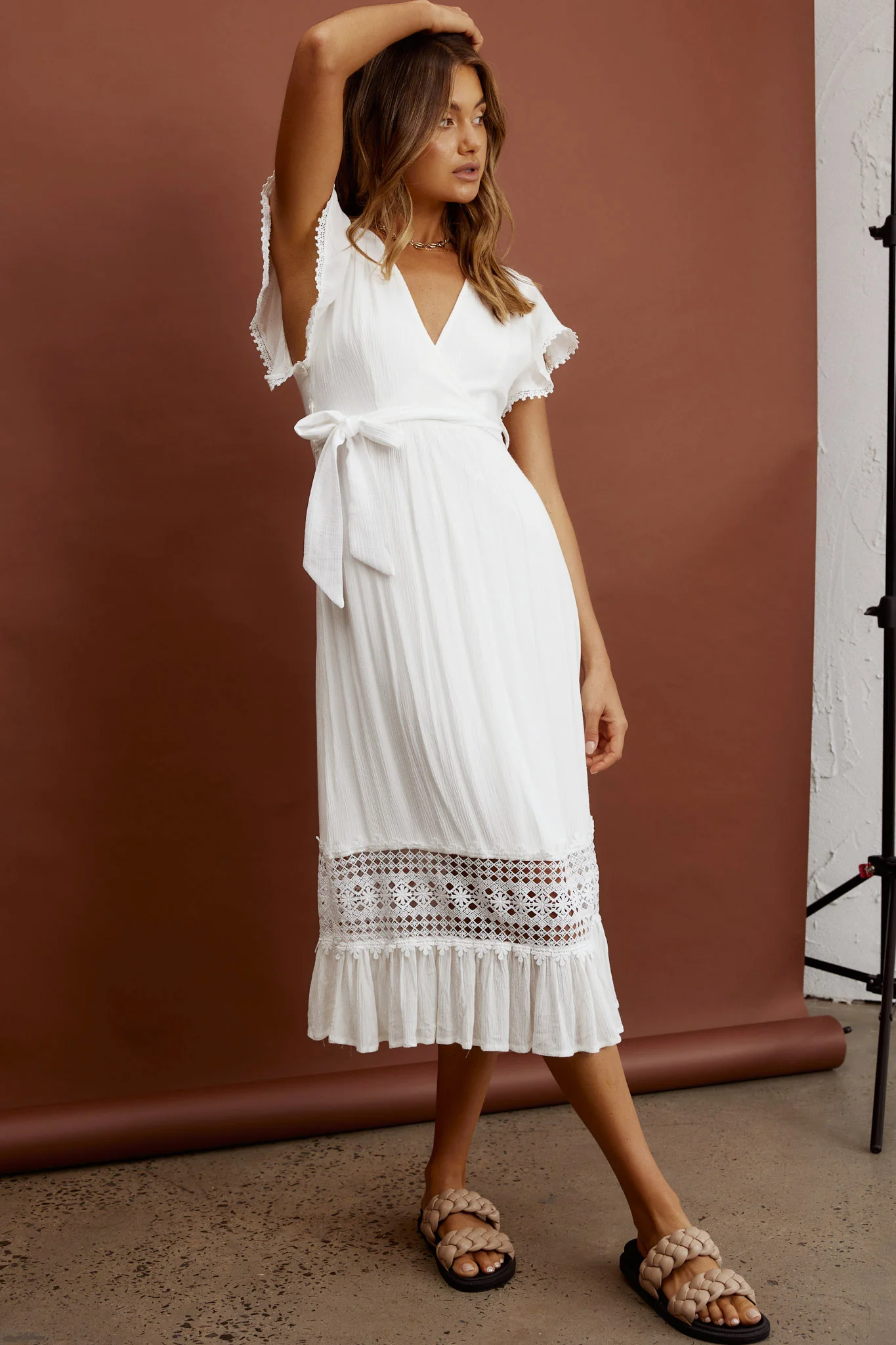 Zephyr Waist Tie Midi Dress White - Image 6