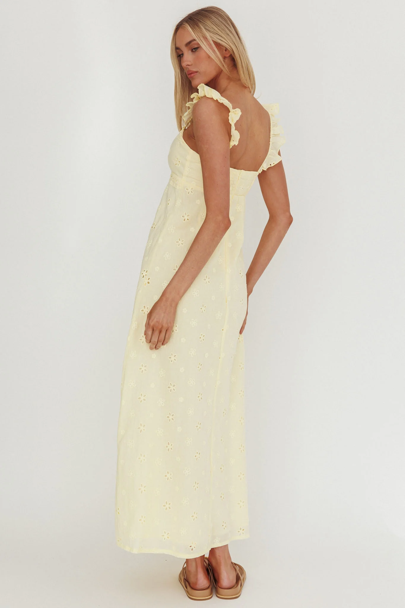 Zimmer Eyelet Frill Strap Maxi Dress Butter - Image 3