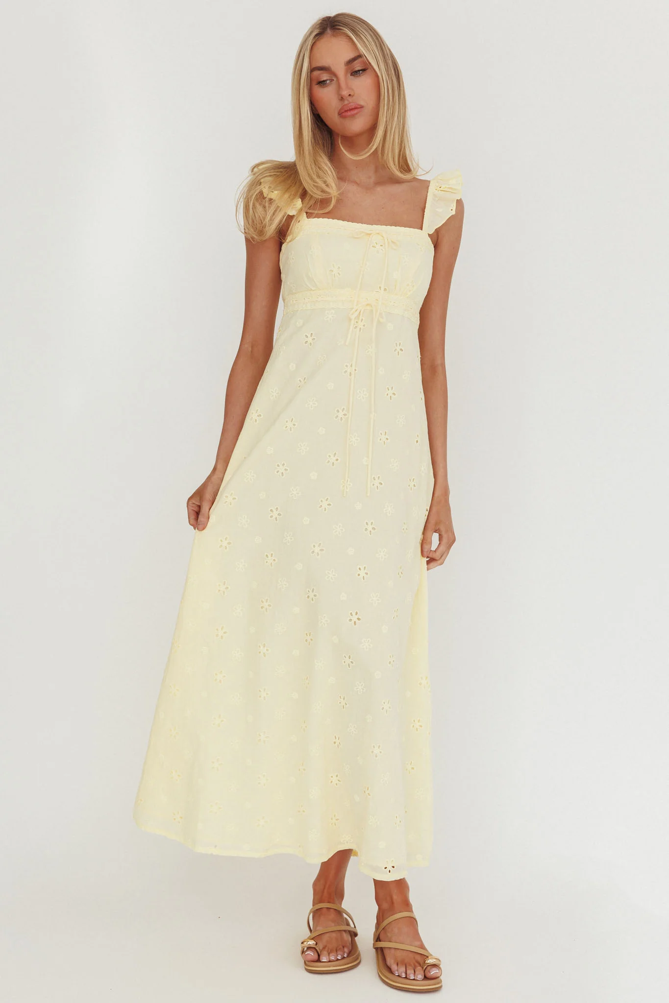 Zimmer Eyelet Frill Strap Maxi Dress Butter - Image 5
