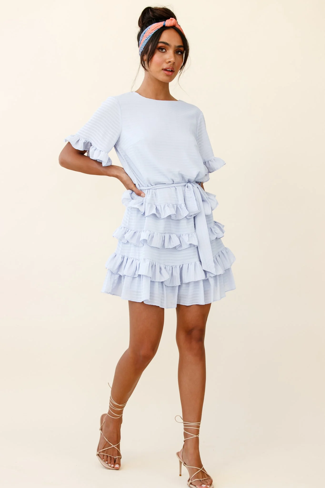 Zipporah Short Sleeve Layered Ruffle Dress Grey - Image 2