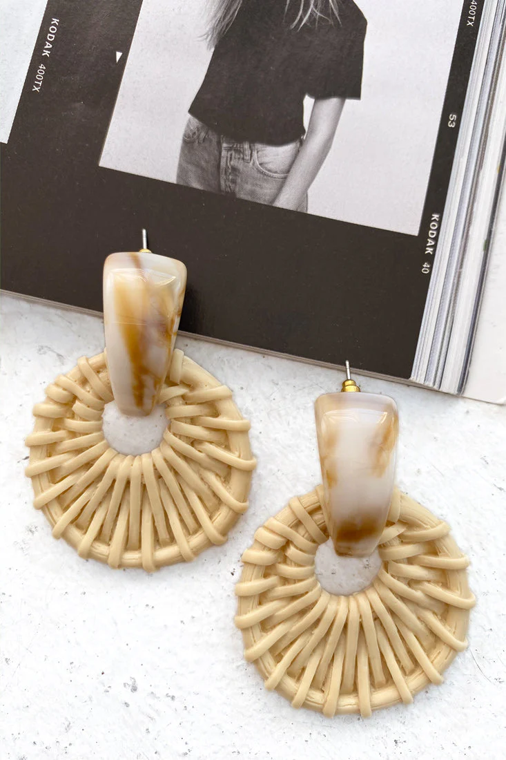 Zulu Faux Straw Earrings Beige - Image 3