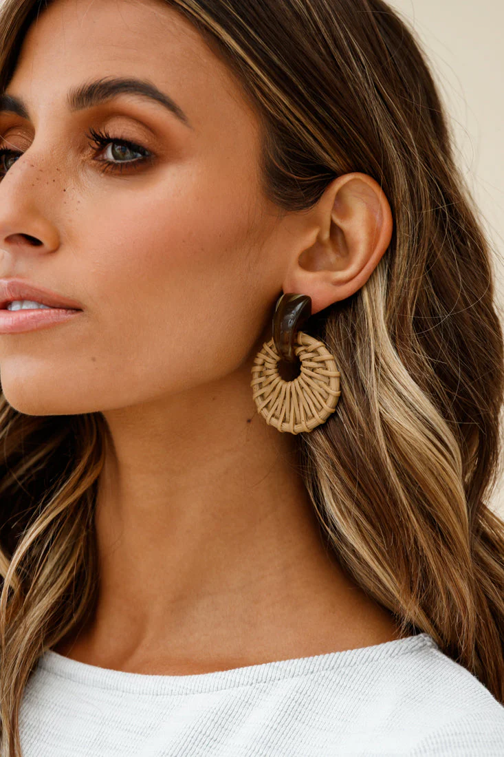 Zulu Faux Straw Earrings Tan - Image 3