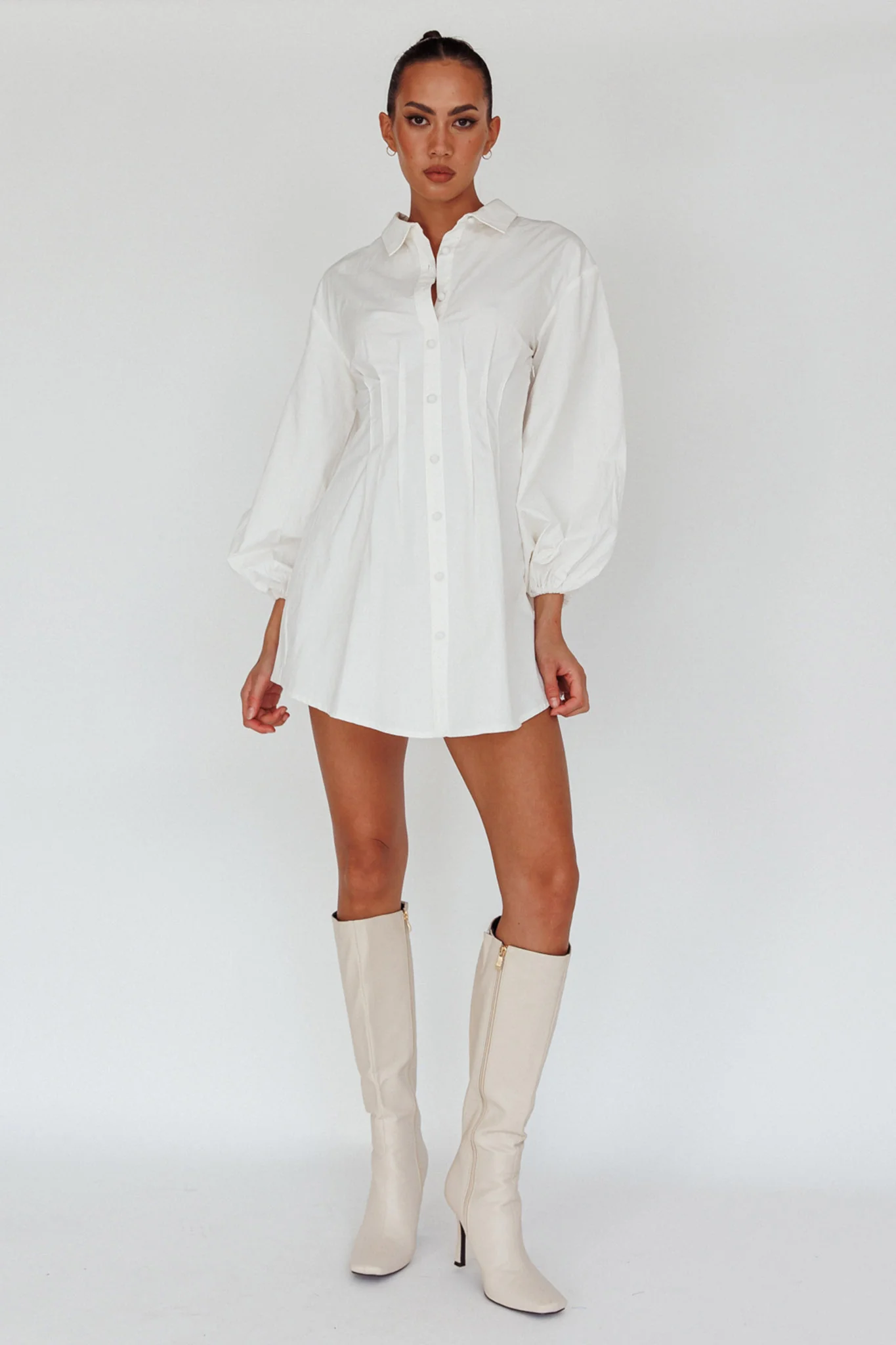Zurich Long Sleeve Mini Dress White - Image 3