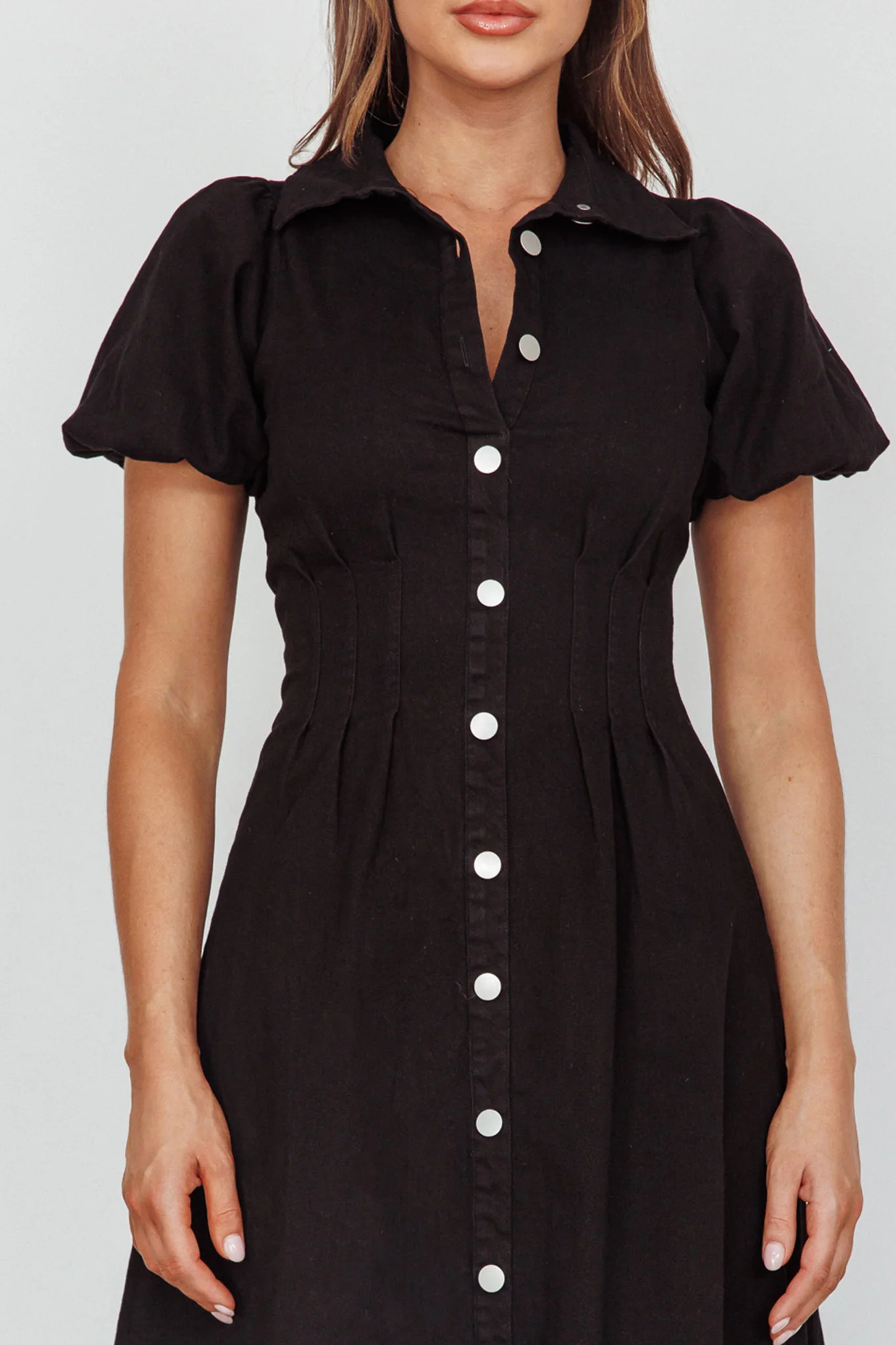Zurich Pleated Waist Midi Dress Black - Image 4