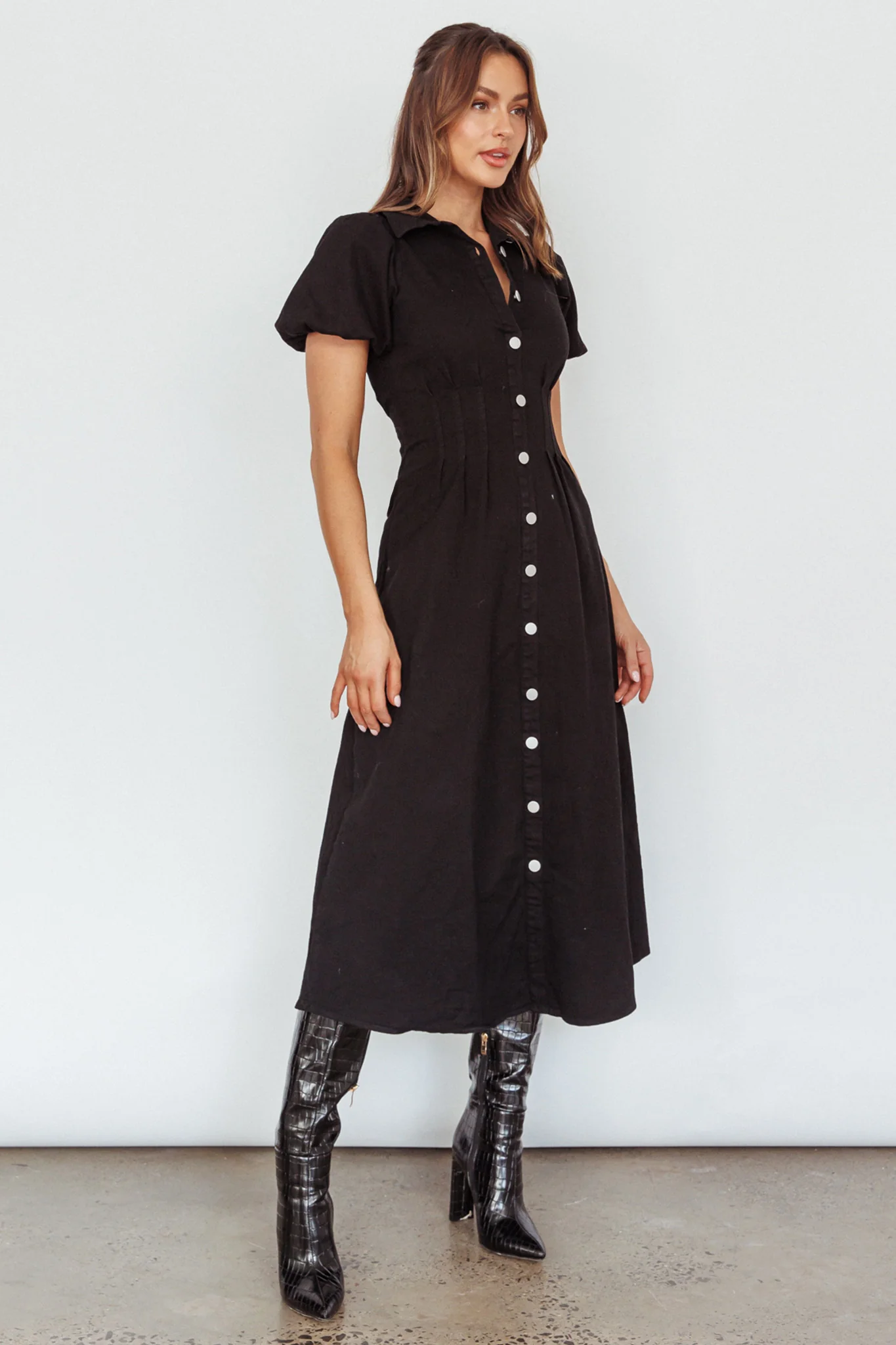 Zurich Pleated Waist Midi Dress Black - Image 5