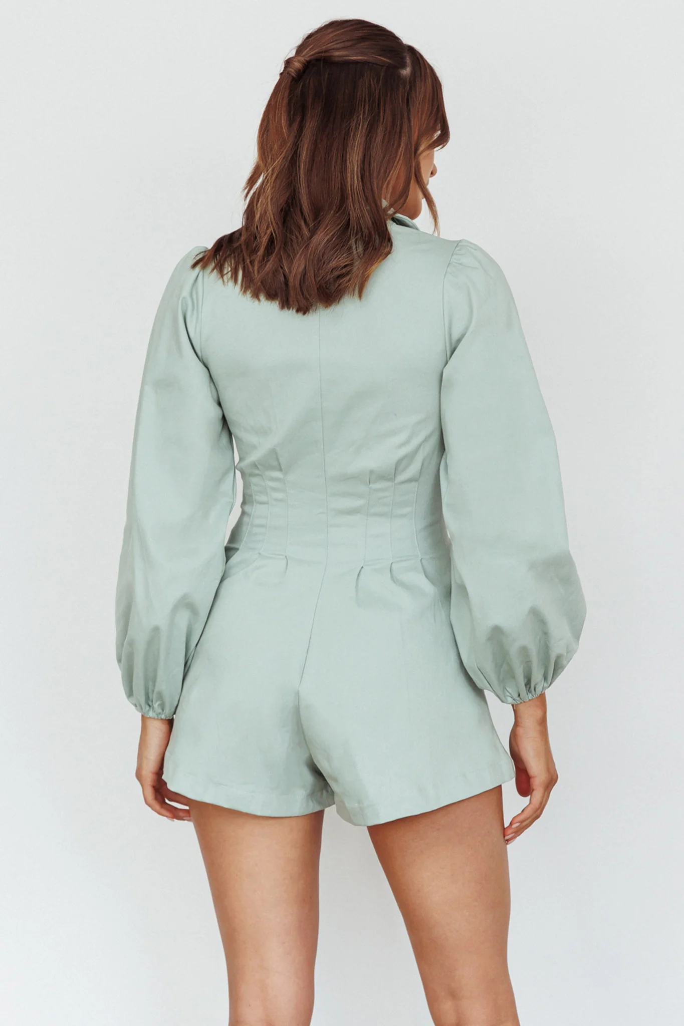 Zurich Pleated Waist Romper Sage - Image 2