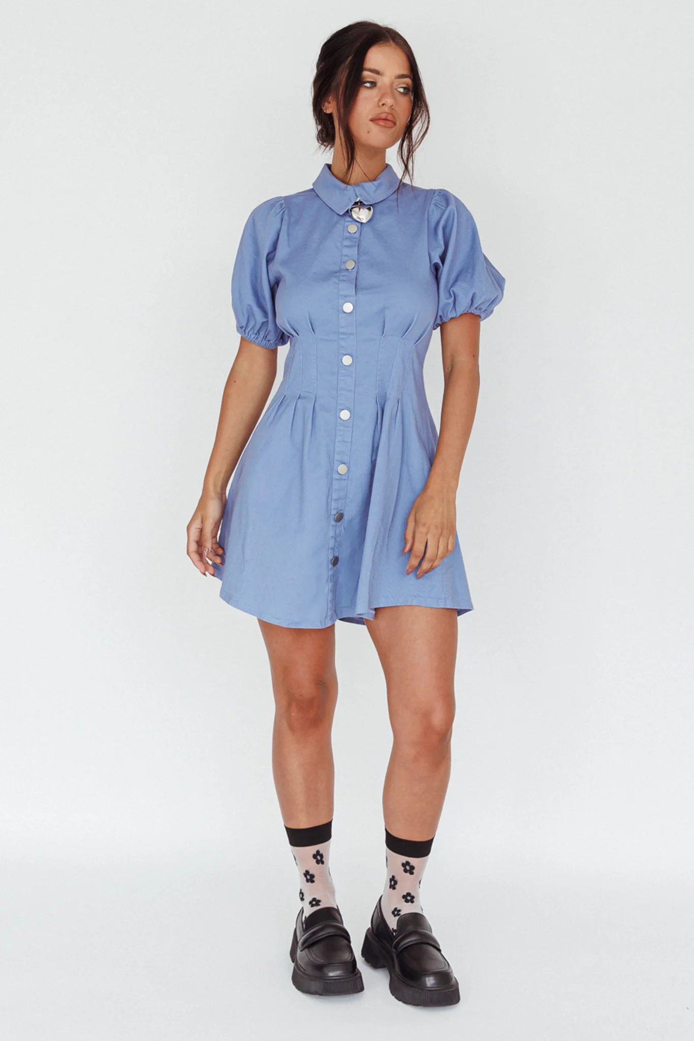 Zurich Pleated Waist Shirt Dress Blue - Image 3