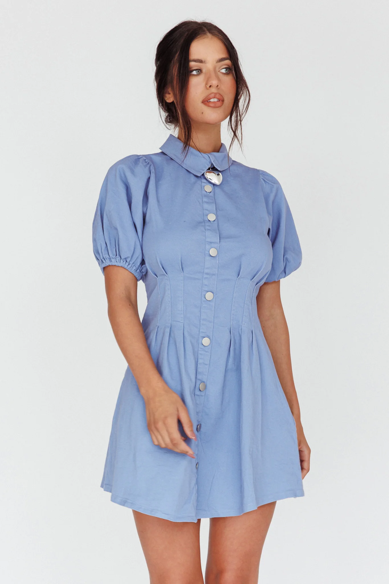 Zurich Pleated Waist Shirt Dress Blue - Image 4