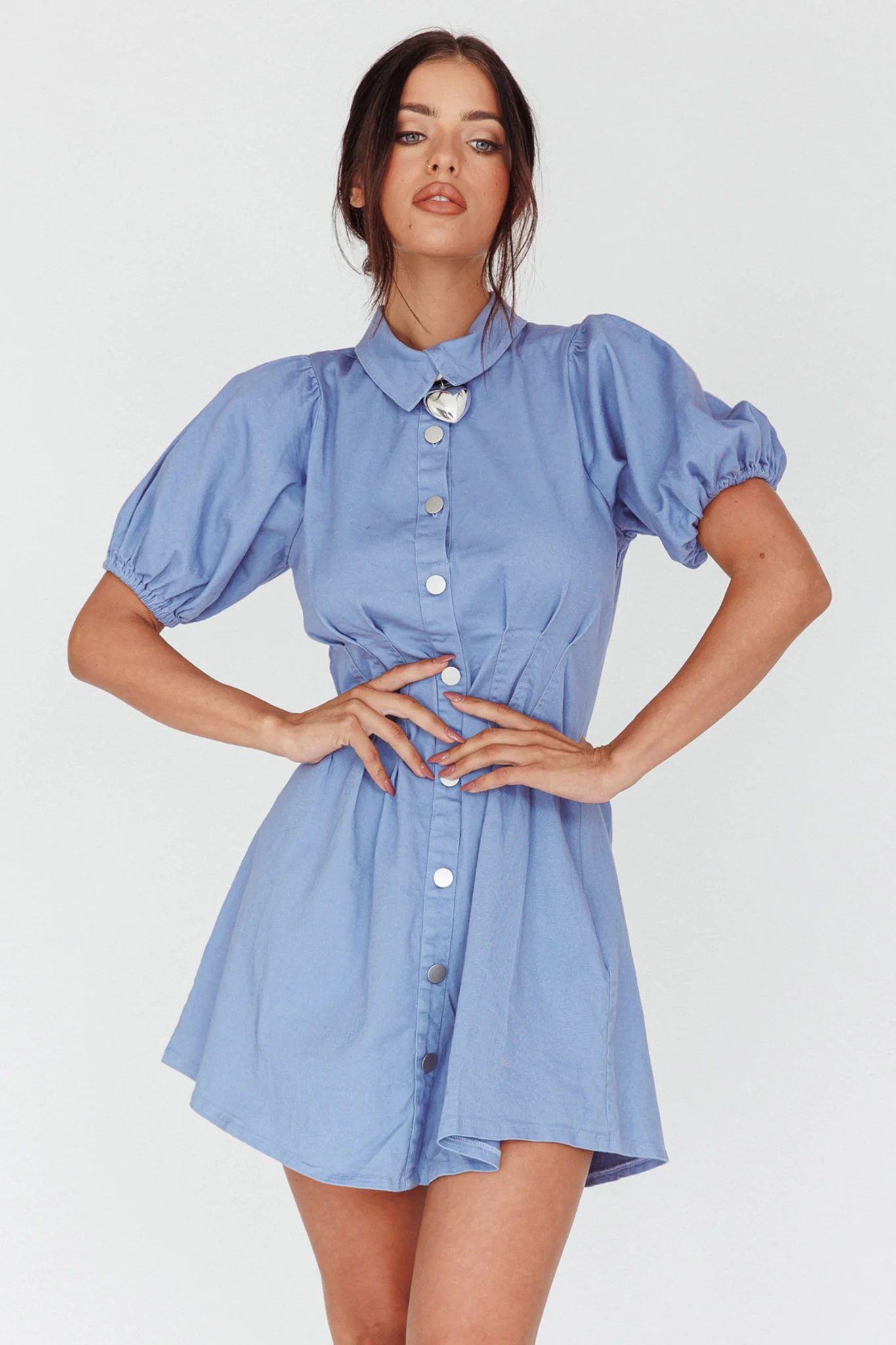 Zurich Pleated Waist Shirt Dress Blue - Image 5