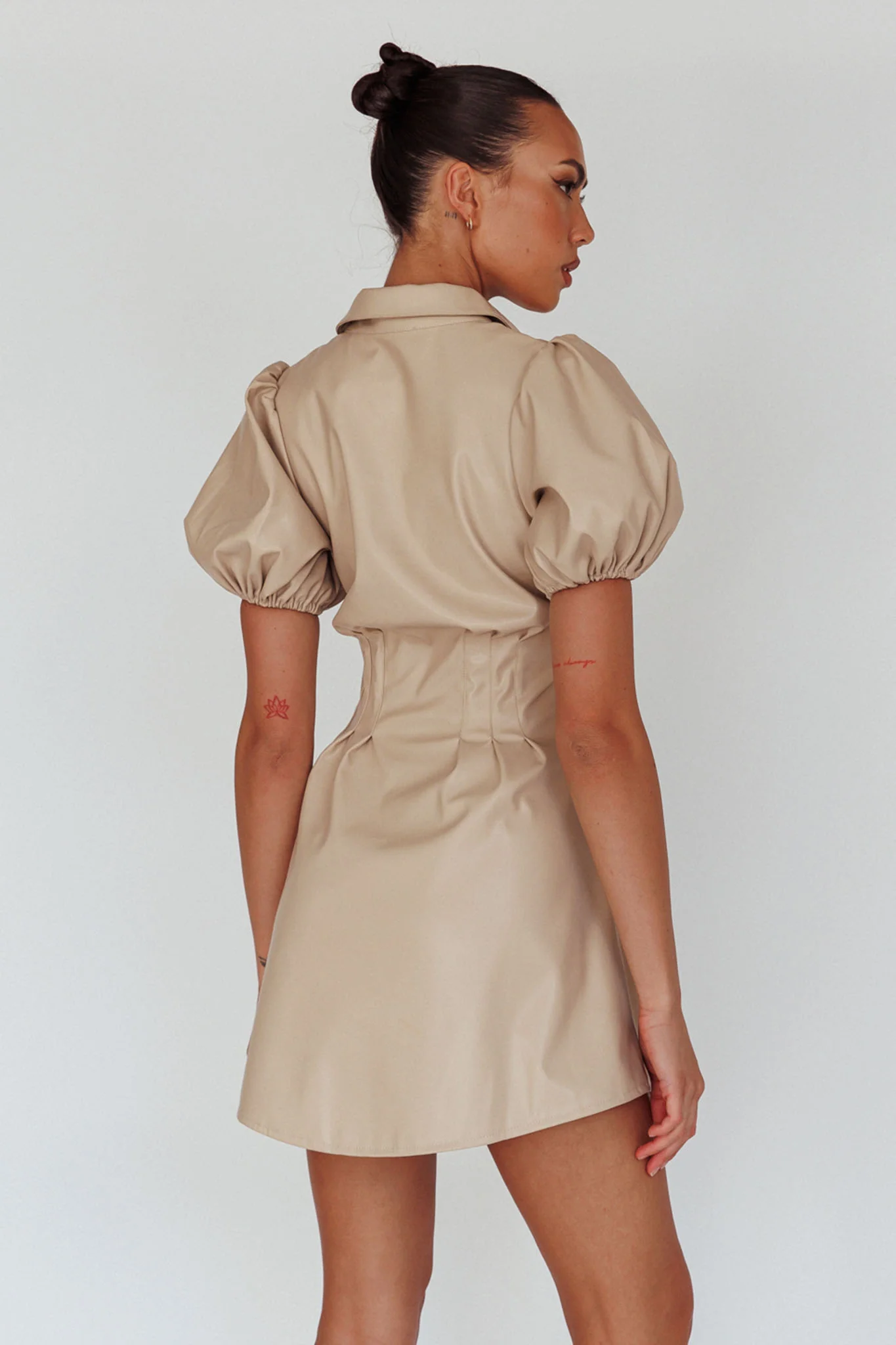 Zurich Pleated Waist Shirt Dress Faux Leather Nude - Image 2