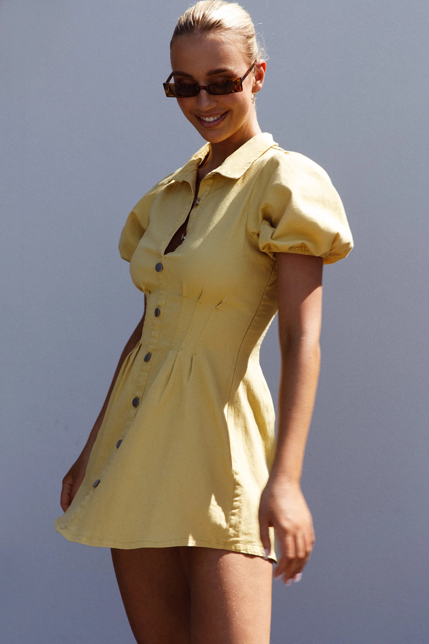 Zurich Pleated Waist Shirt Dress Light Yellow - Image 2