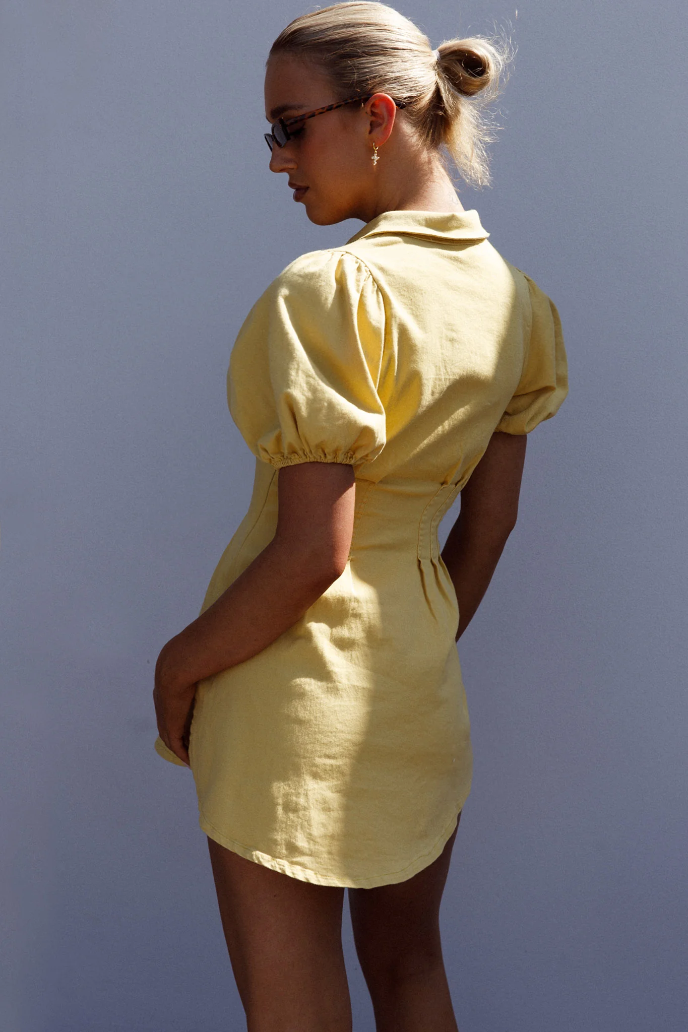 Zurich Pleated Waist Shirt Dress Light Yellow - Image 4