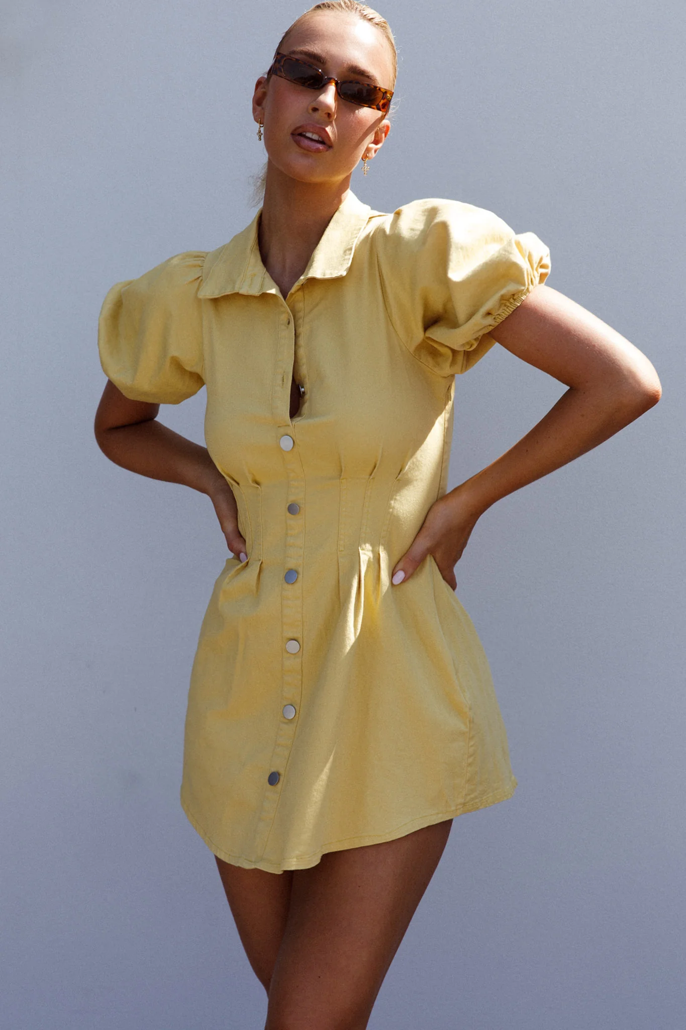 Zurich Pleated Waist Shirt Dress Light Yellow - Image 6