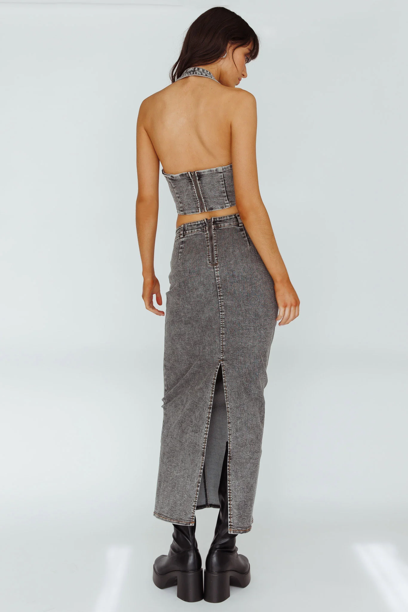 Zurich Pocket Maxi Skirt Denim Grey - Image 3