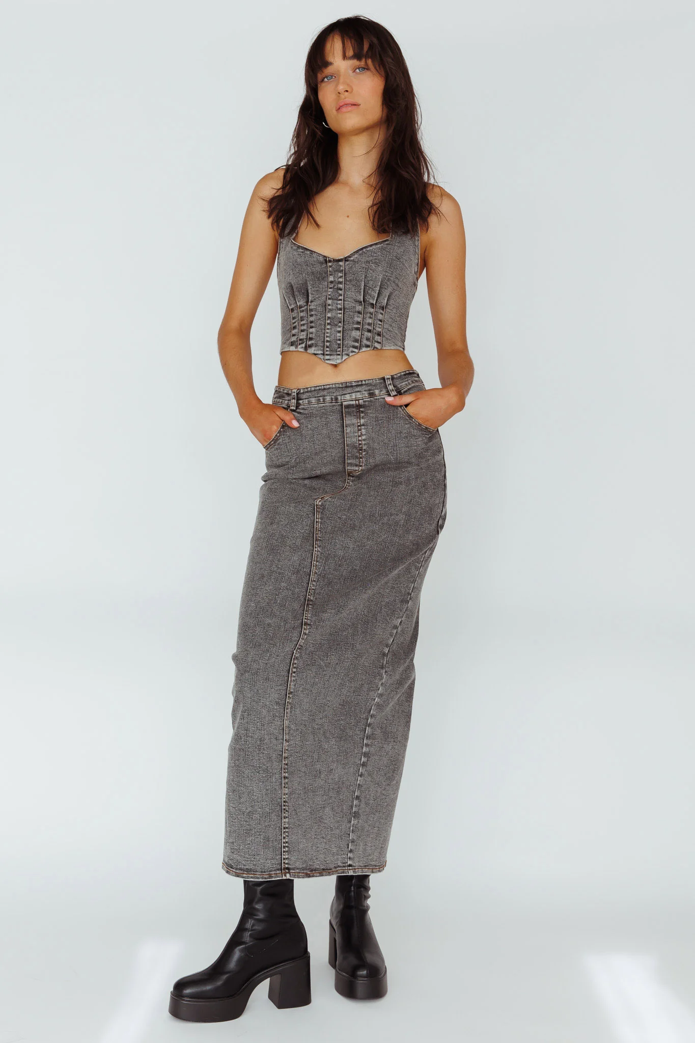 Zurich Pocket Maxi Skirt Denim Grey - Image 4