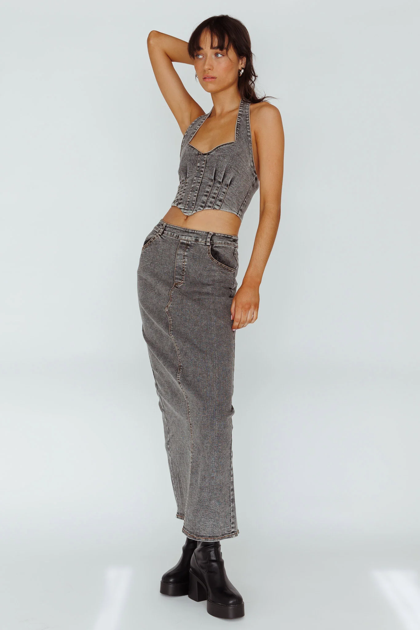 Zurich Pocket Maxi Skirt Denim Grey - Image 5