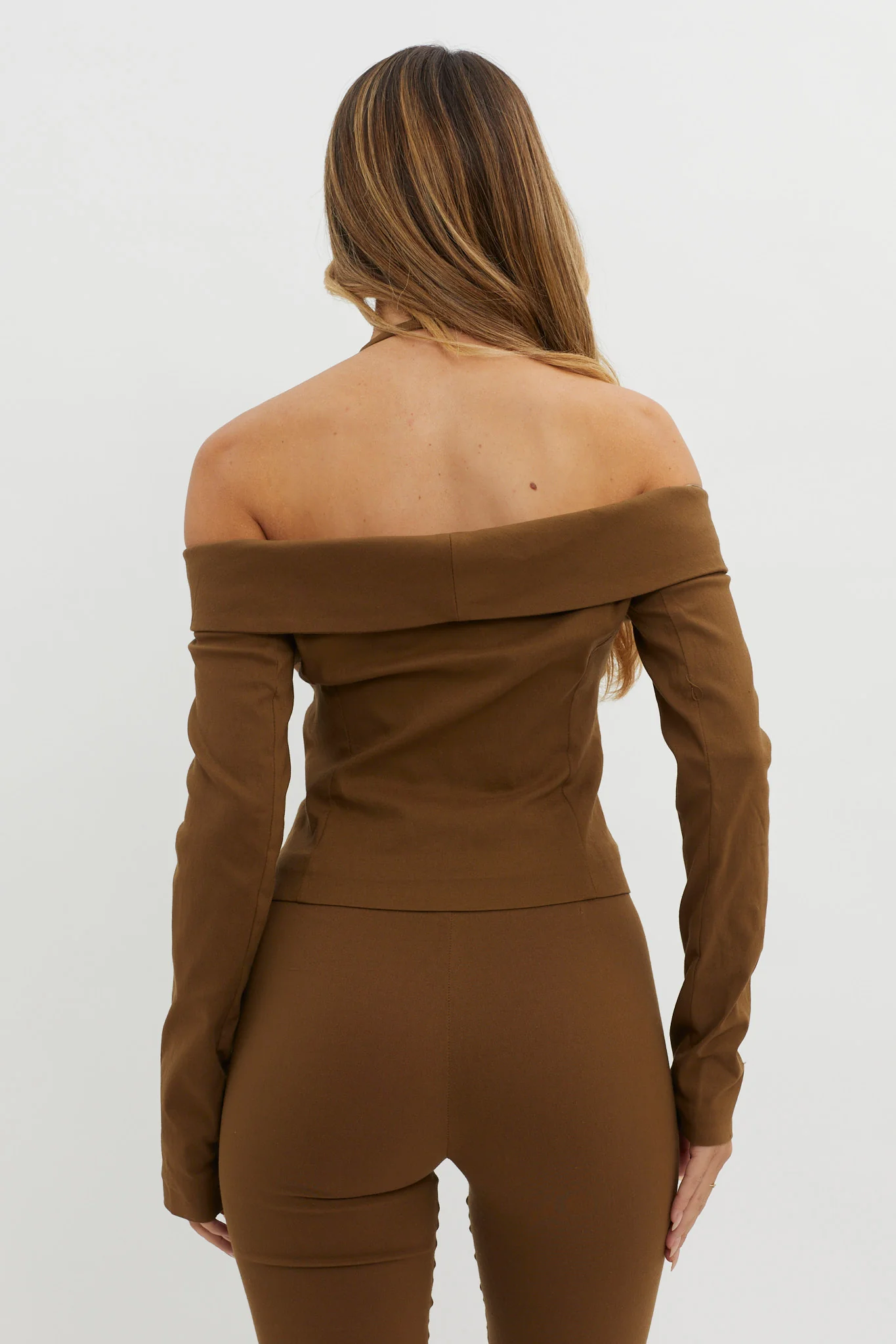 Zuzana Off-Shoulder Halter Top Brown - Image 2