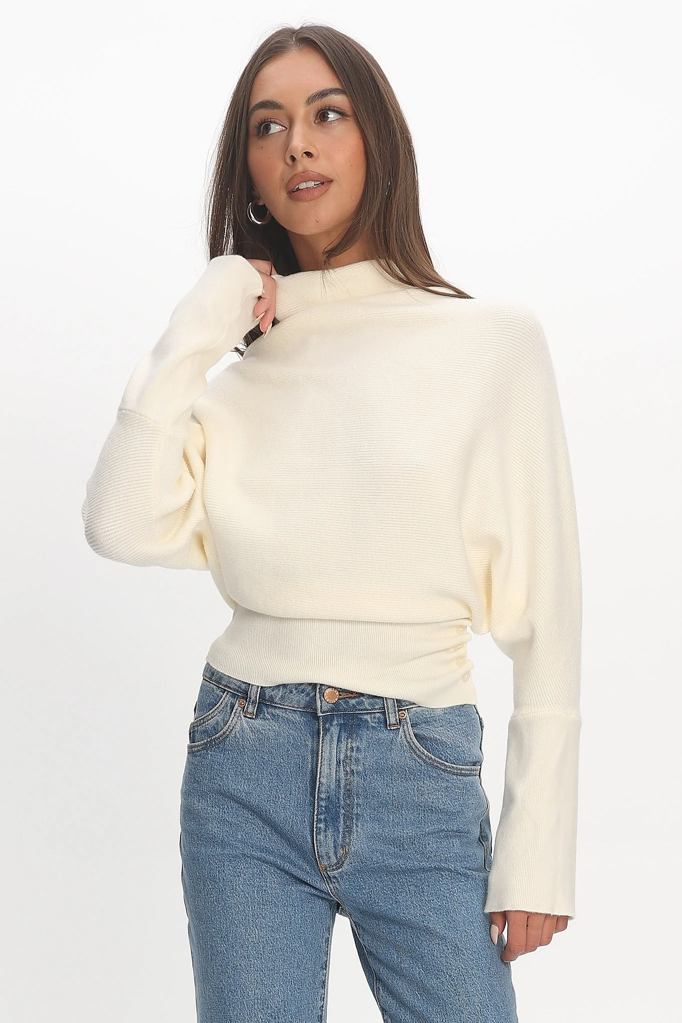 Zyah Turtleneck Knit Sweater Cream - Image 6